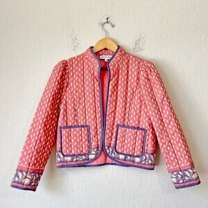 HUNTER BELL Wessex Jacket Red Abstract Cropped Quilted Cotton Retro NWOT